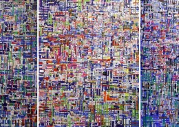 Choy Chun Wei - City, Machine & Industry (2012) | Mixed media on canvas; 172cm x 411cm (Triptych)