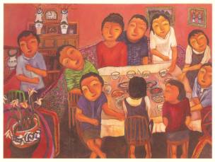 Title: Home Dinner II (Family Series) Medium: Oil on canvas Size: 87cm x 116cm Year: 1995