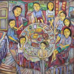 Title: Home Dinner (Family Series) Medium: Oil on canvas Size: 120cm x 120cm Year: 1997