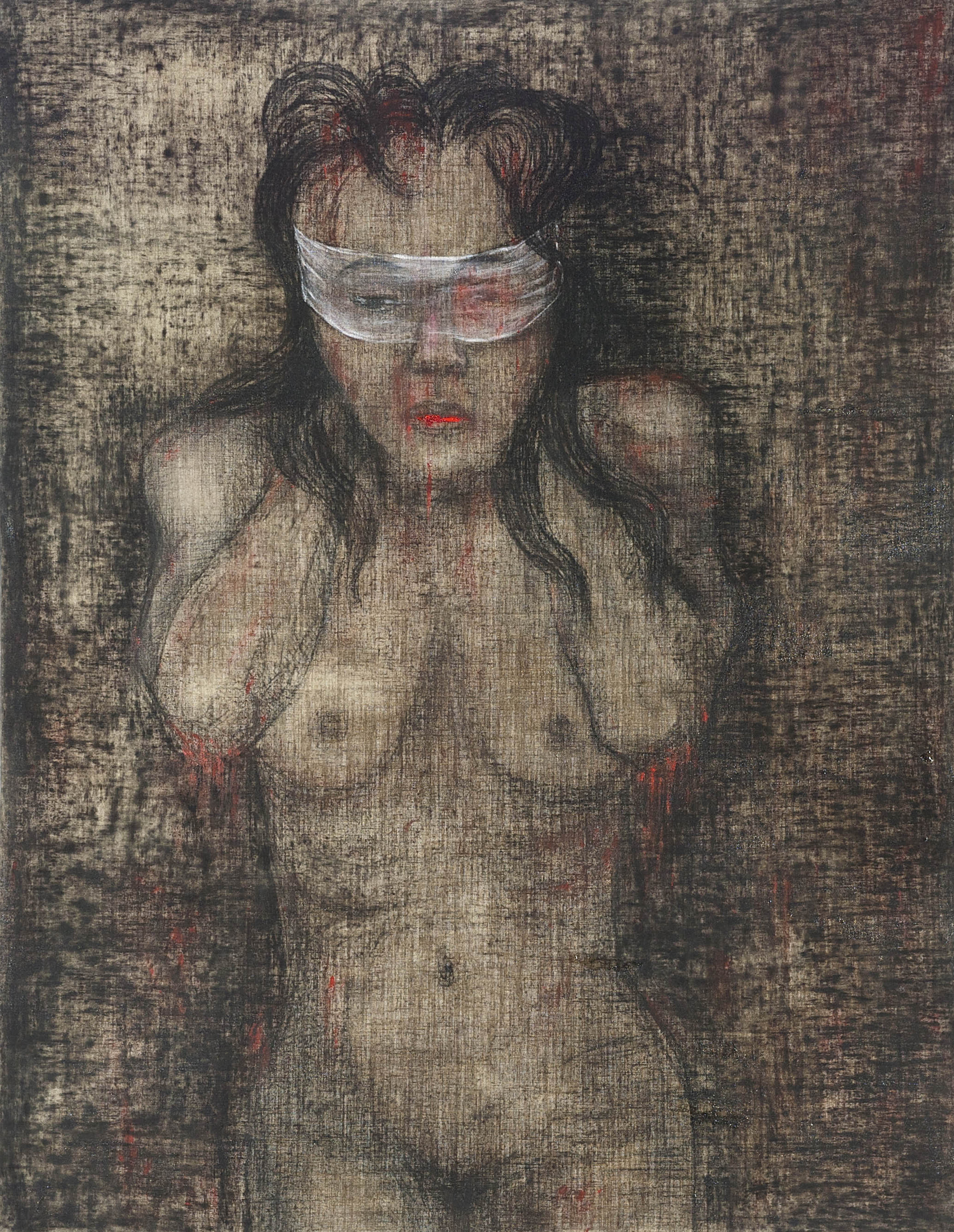 Ciduk, Siksa, Bunuh, Buang I (2018) Acrylic and charcoal on canvas; 162cm x 127cm