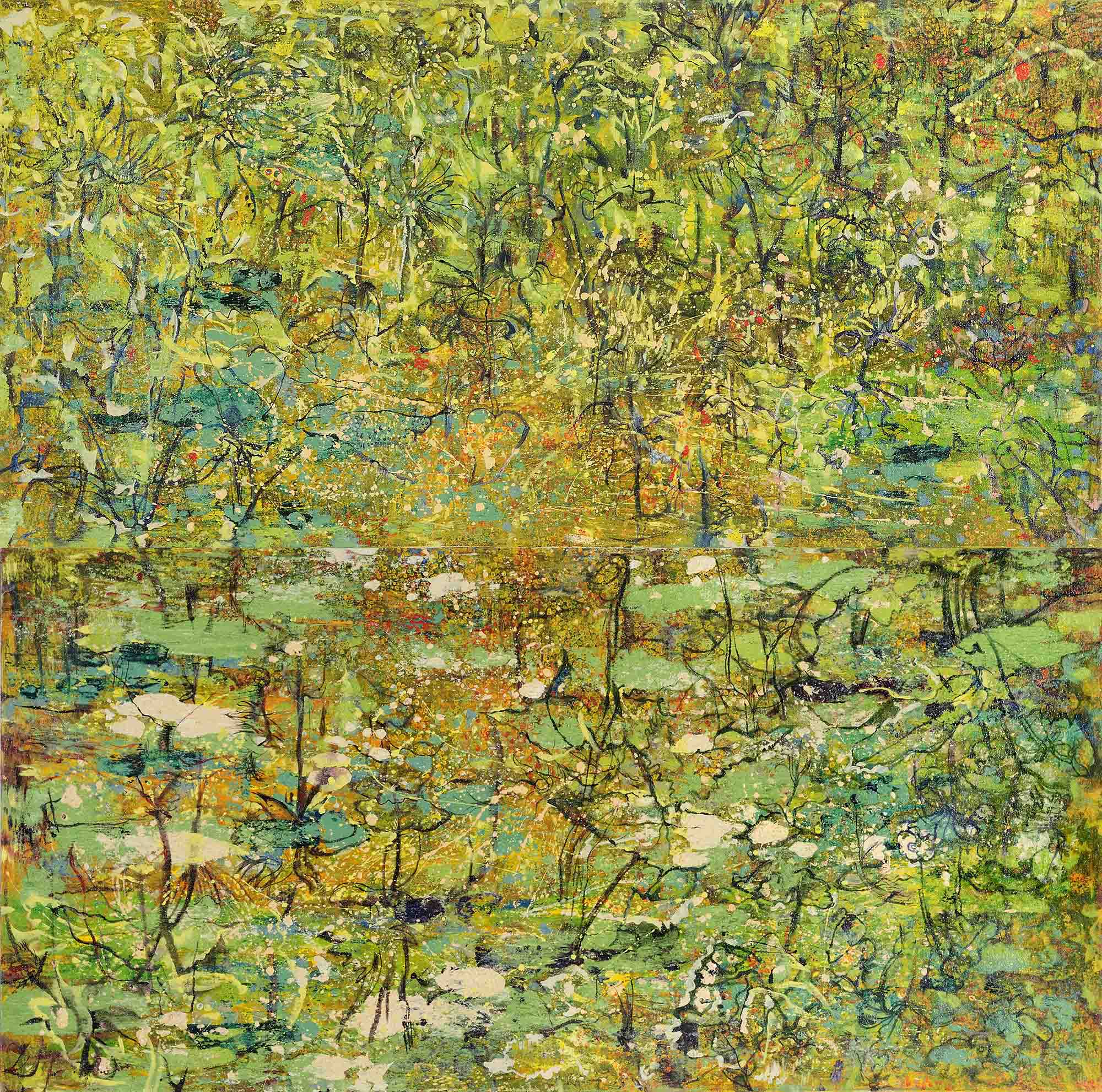 Yau Bee Ling - Living Pond (2019) Combined Oil and sand medium on canvas; 153cm x 306cm (Diptych) bottom