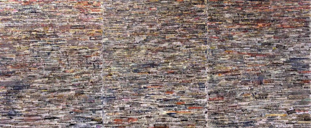The Unknown Landscape The Fleeting News (2015) Mixed media on canvas; 153cm x 366cm (Triptych)