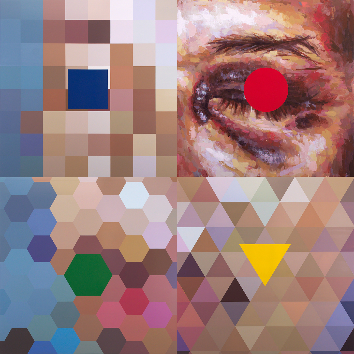 Blue Square, Red Circle, Green Hexagon and Yellow Triangle