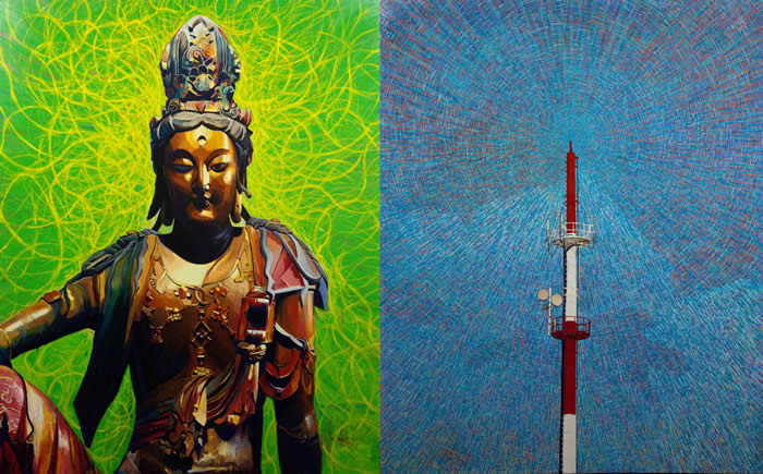 Ivan Lam - I called but you were engaged (2010) | Nippon paint and resin on canvas; 2 panels, 198cm x 244cm (each)