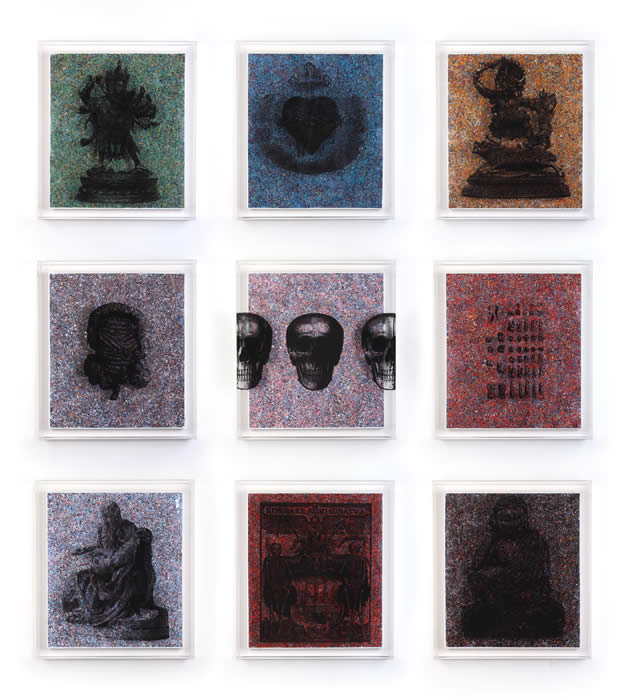 Justin Lim - The S.O.S series (2011) | Acrylic on canvas & screen print on perspex; 69cm x 61cm each (set of 9 pcs)