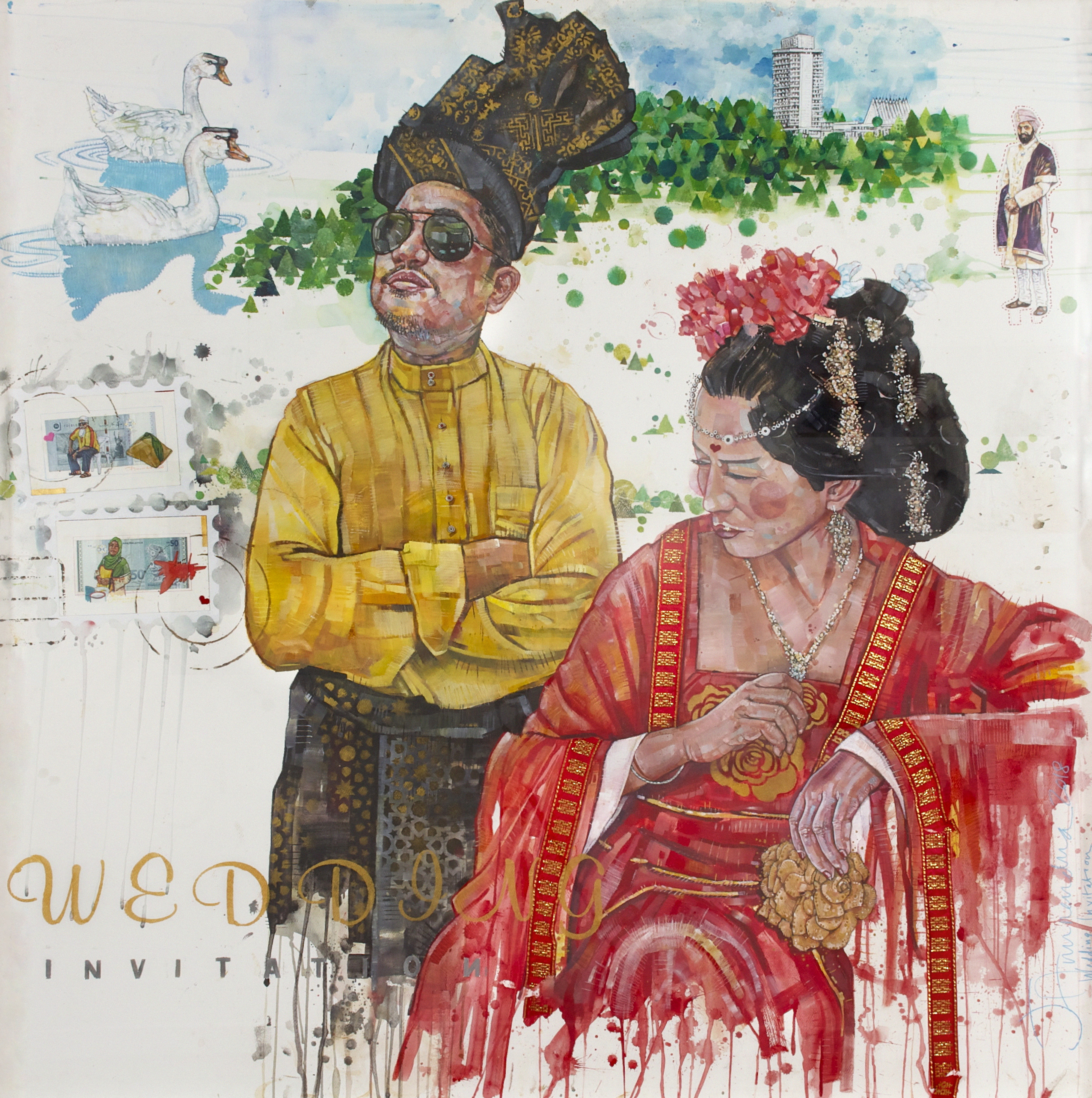 Anurendra Jegadeva -Jemputan,Mixed media on paperm 150cm x 150cm, 2018